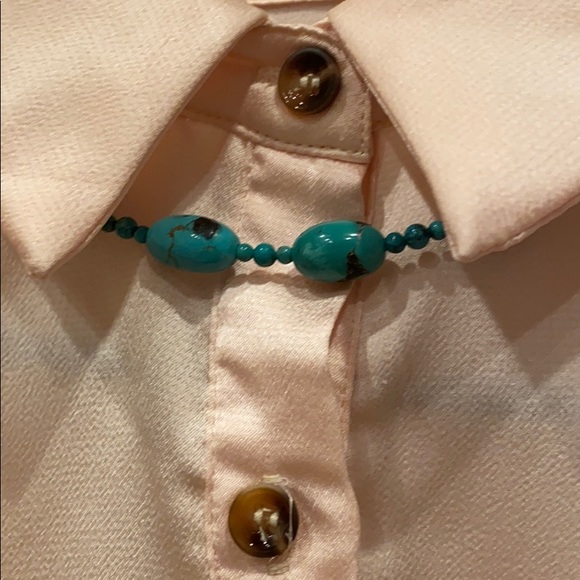 • Peach-Colored Soft Summer Satin Button Blouse • - Picture 3 of 5